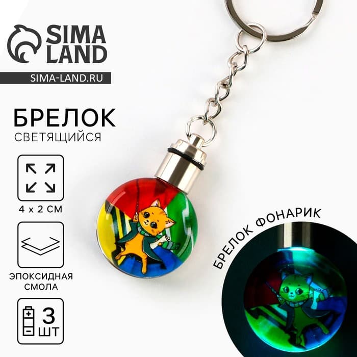 Брелок для ключей с фонариком «Кот», 4×2 см