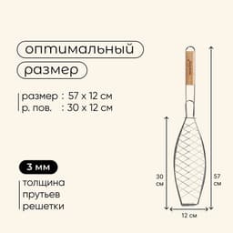 Решётка - гриль для рыбы maclay, 30×12 см, хромированная сталь, для мангала