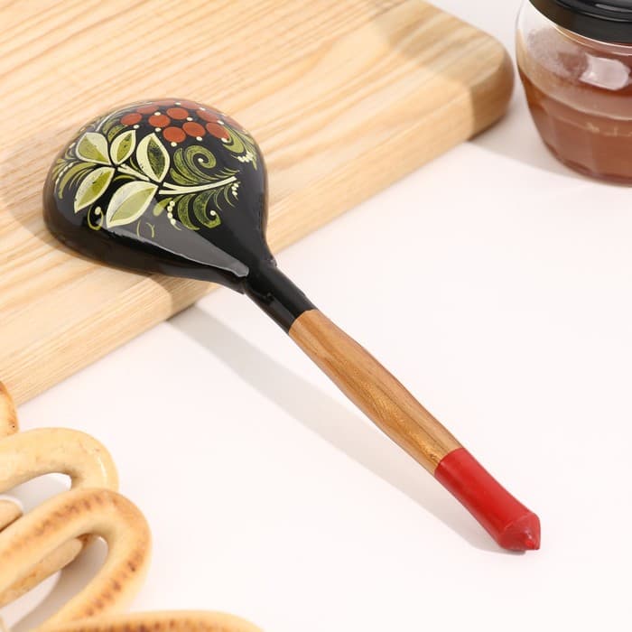 Ложка деревянная полубаская с росписью ягодка, 19×6 см, МИКС