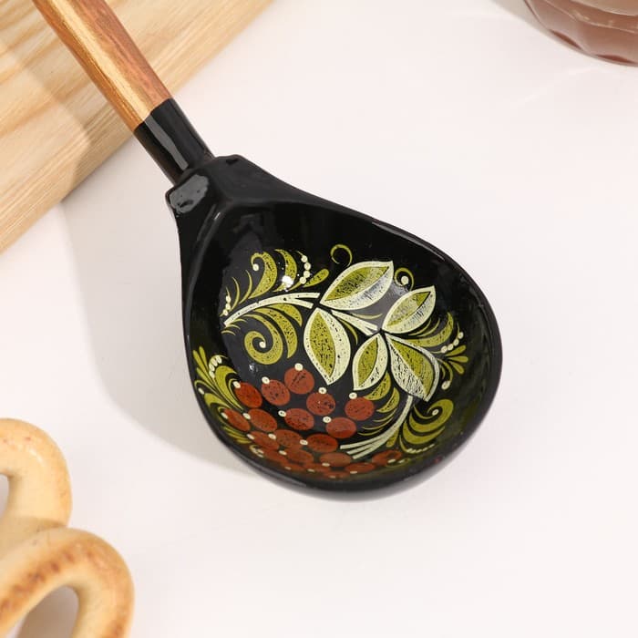 Ложка деревянная полубаская с росписью ягодка, 19×6 см, МИКС