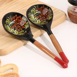 Ложка деревянная полубаская с росписью ягодка, 19×6 см, МИКС