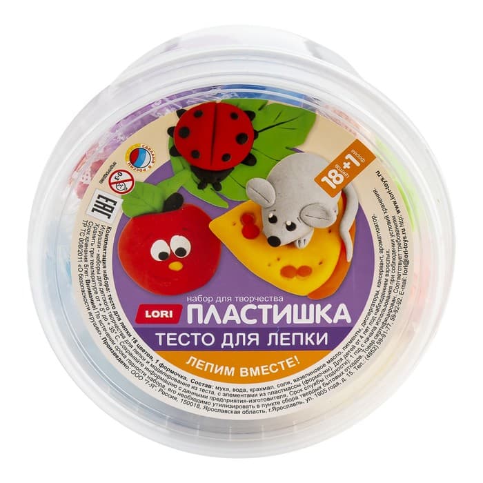 Тесто для лепки «Пластишка», 18 цв. по 24 г, с формочкой