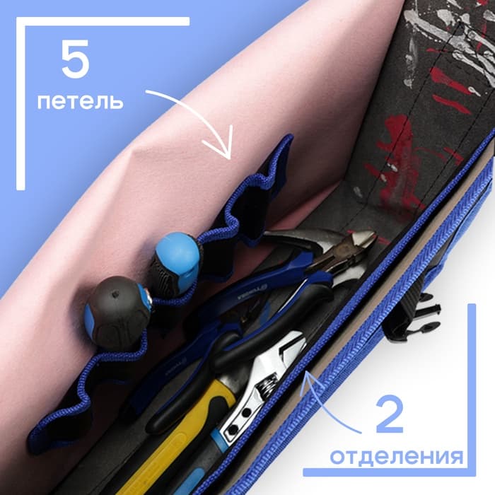 Сумка для инструментов ТУНДРА, 5 петель, два отделения, ремень, 400×320×130 мм