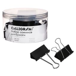 Набор зажимов для бумаг черных 41 мм 24 штук, в пластиковой тубе