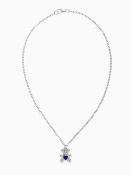 Кулон «Мишка», с сердечком, бело-синий в серебре, 40 см