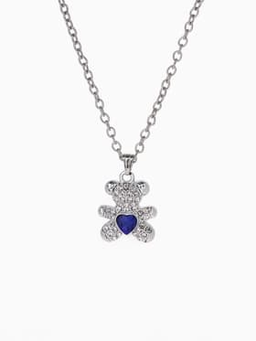 Кулон «Мишка», с сердечком, бело-синий в серебре, 40 см