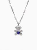 Кулон «Мишка», с сердечком, бело-синий в серебре, 40 см