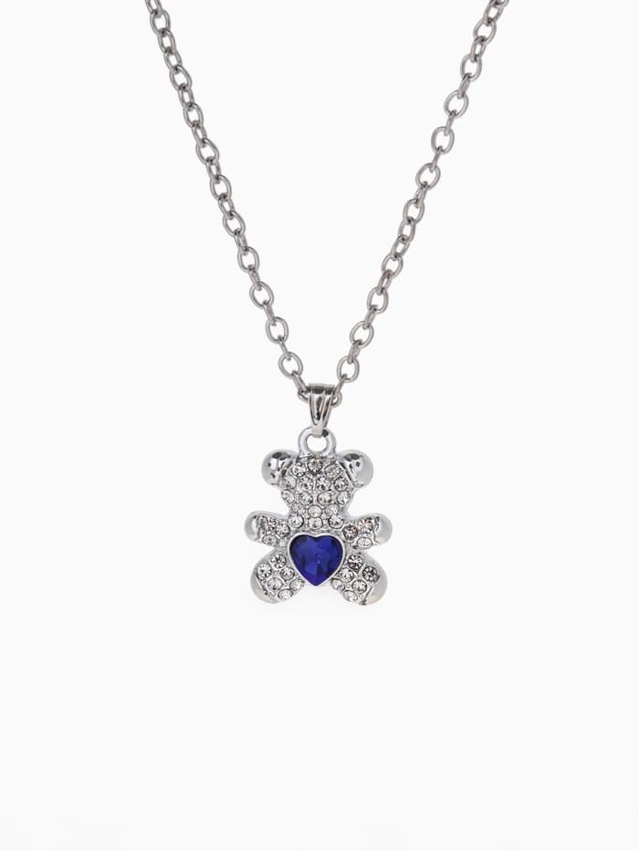 Кулон «Мишка», с сердечком, бело-синий в серебре, 40 см