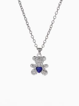 Кулон «Мишка», с сердечком, бело-синий в серебре, 40 см