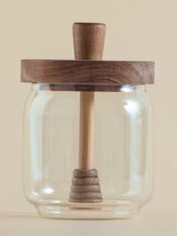Баночка для мёда «Акация», 450 мл, 9×13.5 см, с крышкой и ложкой, стекло, прозрачная