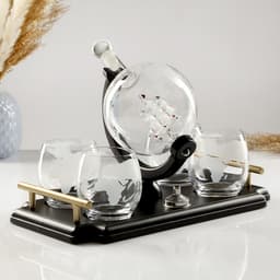 Мини-Бар «Карта мира», на подносе, на 4 персоны, штоф 930 мл, стаканы 300 мл, 19×34×23 см, стекло, дерево