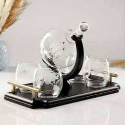 Мини-Бар «Карта мира», на подносе, на 4 персоны, штоф 930 мл, стаканы 300 мл, 19×34×23 см, стекло, дерево