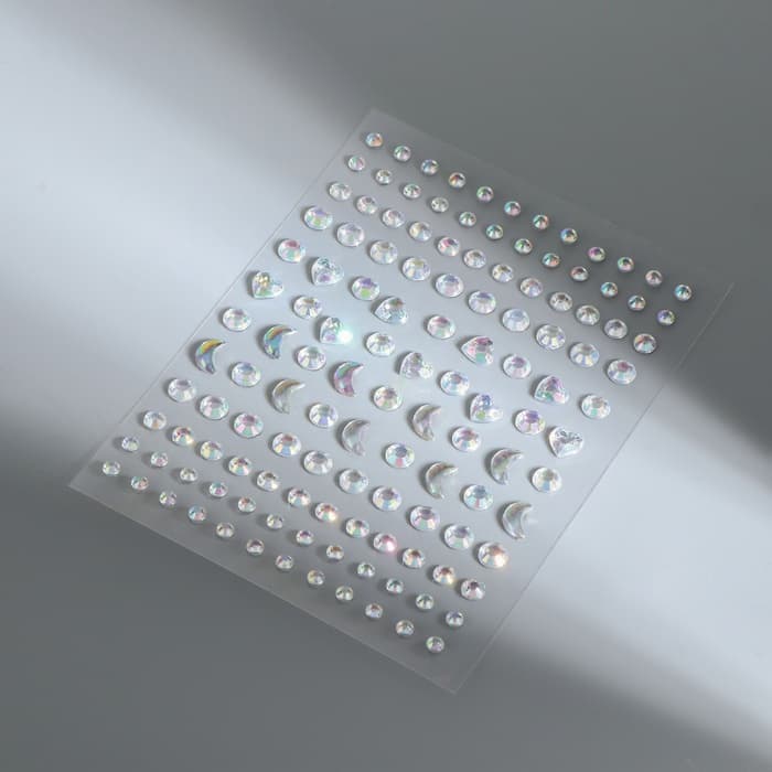 Стразы самоклеящиеся для декора, фигурные, с голографией, 128 шт., цвет серебряный