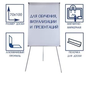 Флипчарт магнитно-маркерный Calligrata СТАНДАРТ, 70×100 см, в алюминиевом профиле, на треноге
