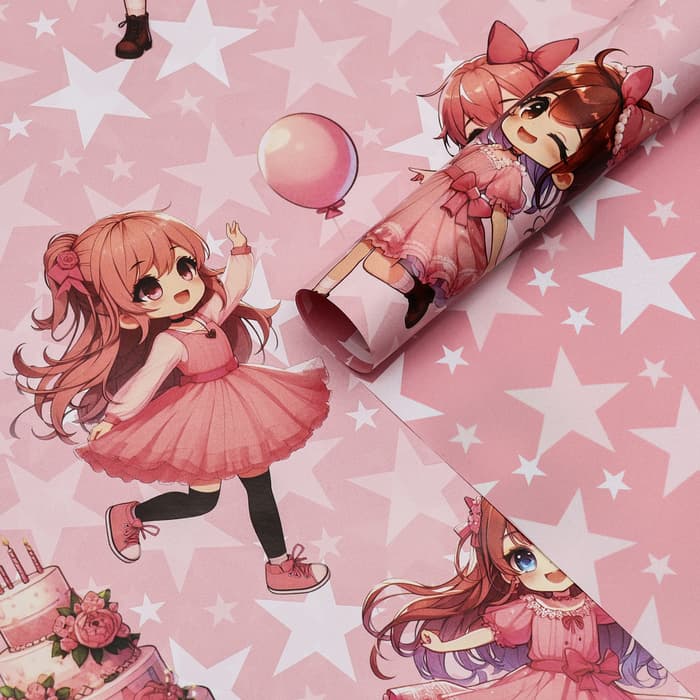 Бумага упаковочная двухсторонняя «Девочка и торт», глянец 100×70 см