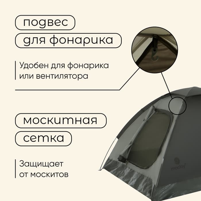Палатка туристическая 2-местная maclay terskol 2, 205×150×105 см, трекинговая, однослойная, зелёная