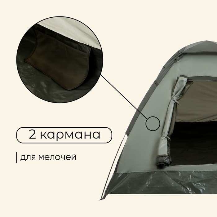 Палатка туристическая 2-местная maclay terskol 2, 205×150×105 см, трекинговая, однослойная, зелёная