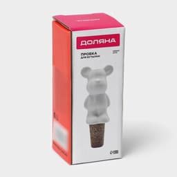 Пробка для бутылки Доляна «Стильный мишка», 3.5×3.5×10 см, белая