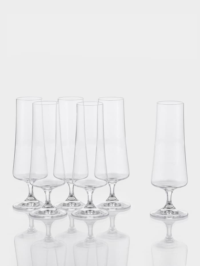 Бокалы для шампанского «Экстра», 215 мл, набор 6 шт., стекло, прозрачные