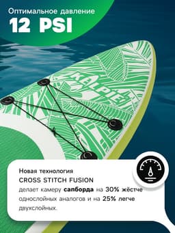 Сапборд надувной KELPIE 10.4", прогулочный, 315×80×15 см, зелёный