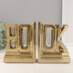 Держатели-подставки для книг на полку «Надпись - книга» керамика, набор 2 шт., золото, 28×7×17.5 см