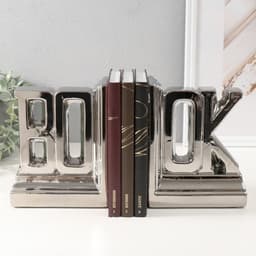 Держатели-подставки для книг на полку «Надпись - книга» керамика, набор 2 шт., серебро, 28×7×17.5 см