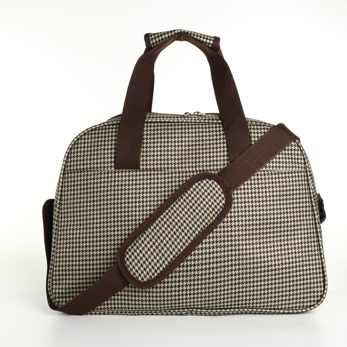 Сумка дорожная на молнии, наружный карман, длинный ремень, цвет бежевый/коричневый