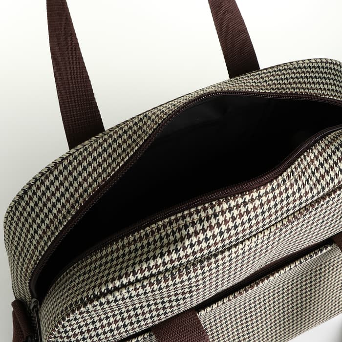 Сумка дорожная на молнии, наружный карман, длинный ремень, цвет бежевый/коричневый