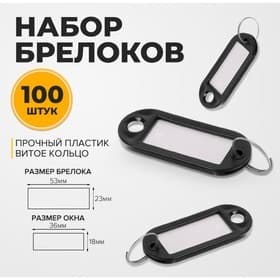 Набор бирок для ключей «Идентификатор», 53 мм, 100 шт., чёрный