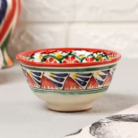 Пиала узбекская Риштанская керамика «Узоры», 120 мл, d=9.5 см, красная, МИКС