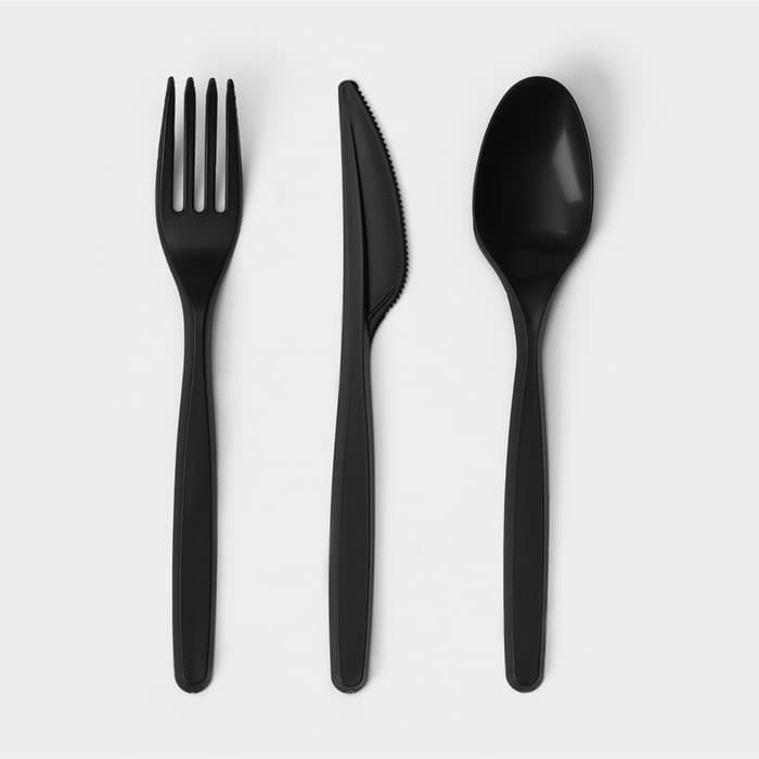 Набор пластиковых одноразовых столовых приборов «Элит», 5 предметов: вилка, ложка, нож, зубочистка, салфетка, 18 см, чёрный