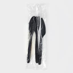 Набор пластиковых одноразовых столовых приборов «Элит», 5 предметов: вилка, ложка, нож, зубочистка, салфетка, 18 см, чёрный