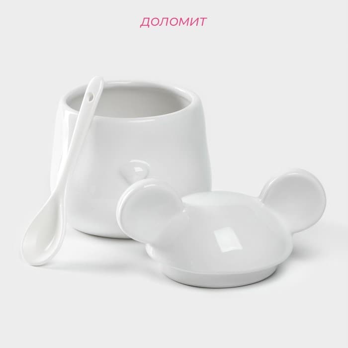 Сахарница Доляна «Мишка Отто», 400 мл, 11×12×12.5 см, белая