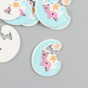 Пуговицы дерево для творчества 2 прокола «Мишка на месяце», набор 15 шт., 2.8×3.4 см