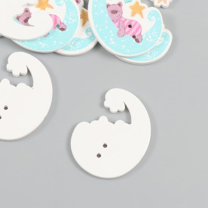 Пуговицы дерево для творчества 2 прокола «Мишка на месяце», набор 15 шт., 2.8×3.4 см