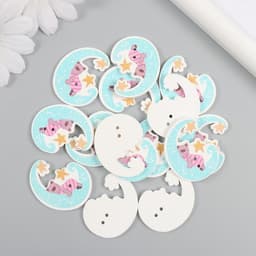 Пуговицы дерево для творчества 2 прокола «Мишка на месяце», набор 15 шт., 2.8×3.4 см