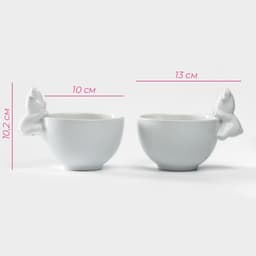 Салатники Доляна «Мишка Отто», 270 мл, 13×10.2 см, набор 2 шт., белые