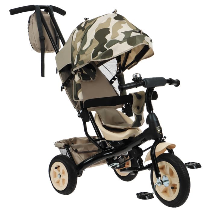Велосипед детский трёхколёсный Vivat 1, трансформер, с родительской ручкой, диаметр колёс 8" и 10", принт хаки, бежевый