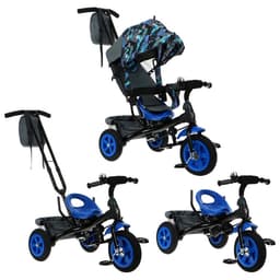 Велосипед детский трёхколёсный Vivat 1, трансформер, с родительской ручкой, диаметр колёс 8" и 10", принт скорость, синий