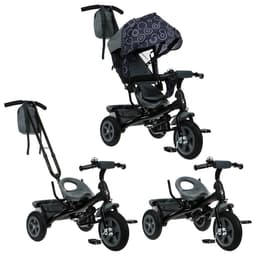 Велосипед детский трёхколёсный Vivat 1, трансформер, с родительской ручкой, диаметр колёс 8" и 10", принт круги, чёрный