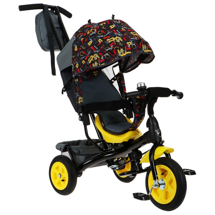 Велосипед детский трёхколёсный Vivat 1, трансформер, с родительской ручкой, диаметр колёс 8" и 10", принт стрелки, жёлтый