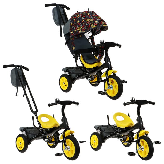 Велосипед детский трёхколёсный Vivat 1, трансформер, с родительской ручкой, диаметр колёс 8" и 10", принт стрелки, жёлтый