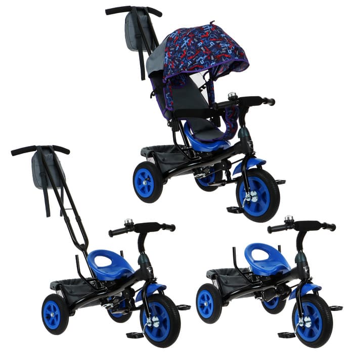 Велосипед детский трёхколёсный Vivat 1, трансформер, с родительской ручкой, диаметр колёс 8" и 10", принт стрелки, синий