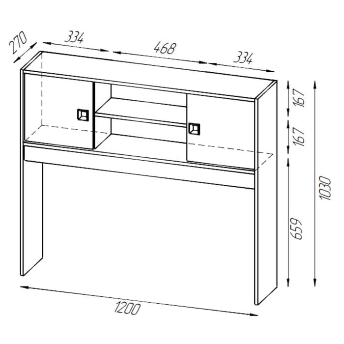 Надстройка стола «Микки», 1200×270×1030 мм, цвет дуб ривьера/серый