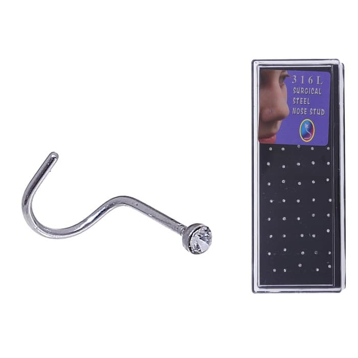 Пирсинг в нос (нострил) «Страза», загнутый, L=10 мм, набор 40 шт., белый в серебре