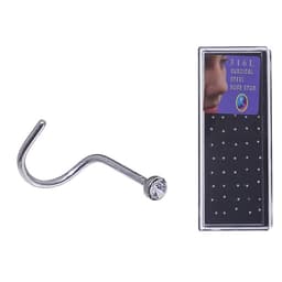 Пирсинг в нос (нострил) «Страза», загнутый, L=10 мм, набор 40 шт., белый в серебре