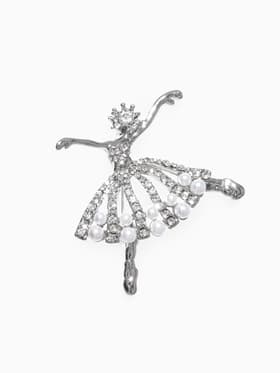 Брошь «Балерина», с бусинками, белая в серебре