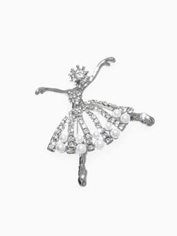 Брошь «Балерина», с бусинками, белая в серебре
