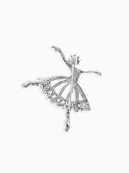 Брошь «Балерина», с бусинками, белая в серебре