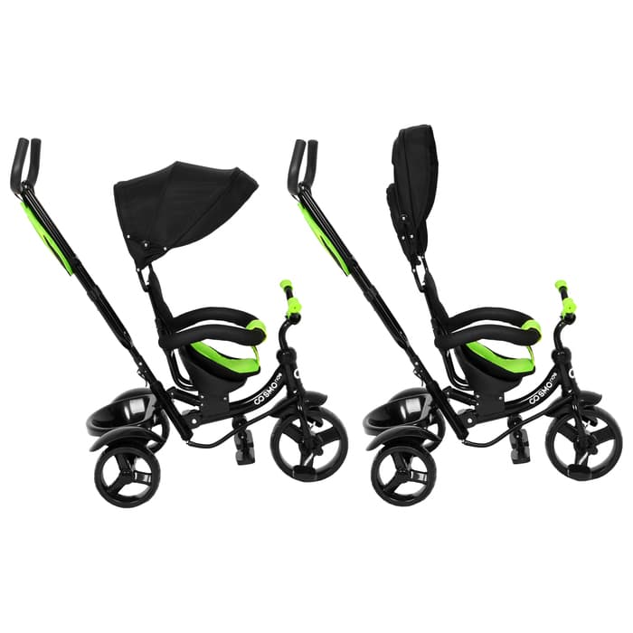 Велосипед детский трёхколёсный COSMORIDE MX-03GN, с родительской ручкой, диаметр колёс 8" и 10", зелёный, чёрный